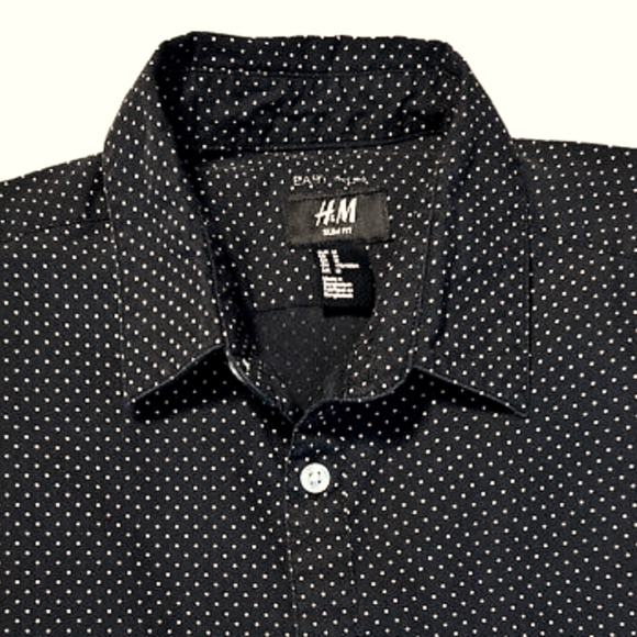 H&M Men's Easy Iron Black/White Polka Dot Dress Shirt, Size M - Picture 2 of 7